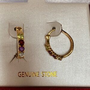 Elegant Gold Hoop Earrings with Multicolor Stones